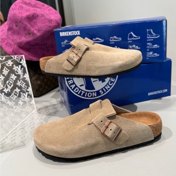 Birkenstock Light Brown Suede Clogs - Picture 3 of 9